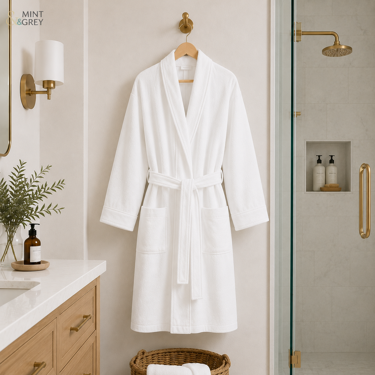 MintnGrey Luxury Cotton Bath Robe - White