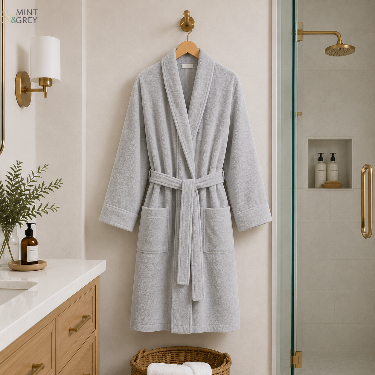MintnGrey Luxury Cotton Bath Robe - Light Grey