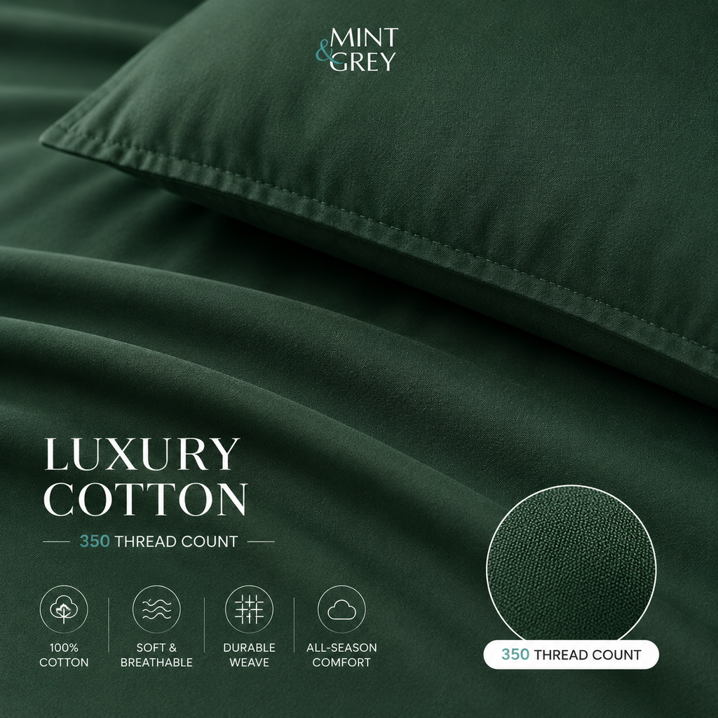 MintnGrey Luxury Cotton satin 350 Thread Count bed sheet set - Royal Green