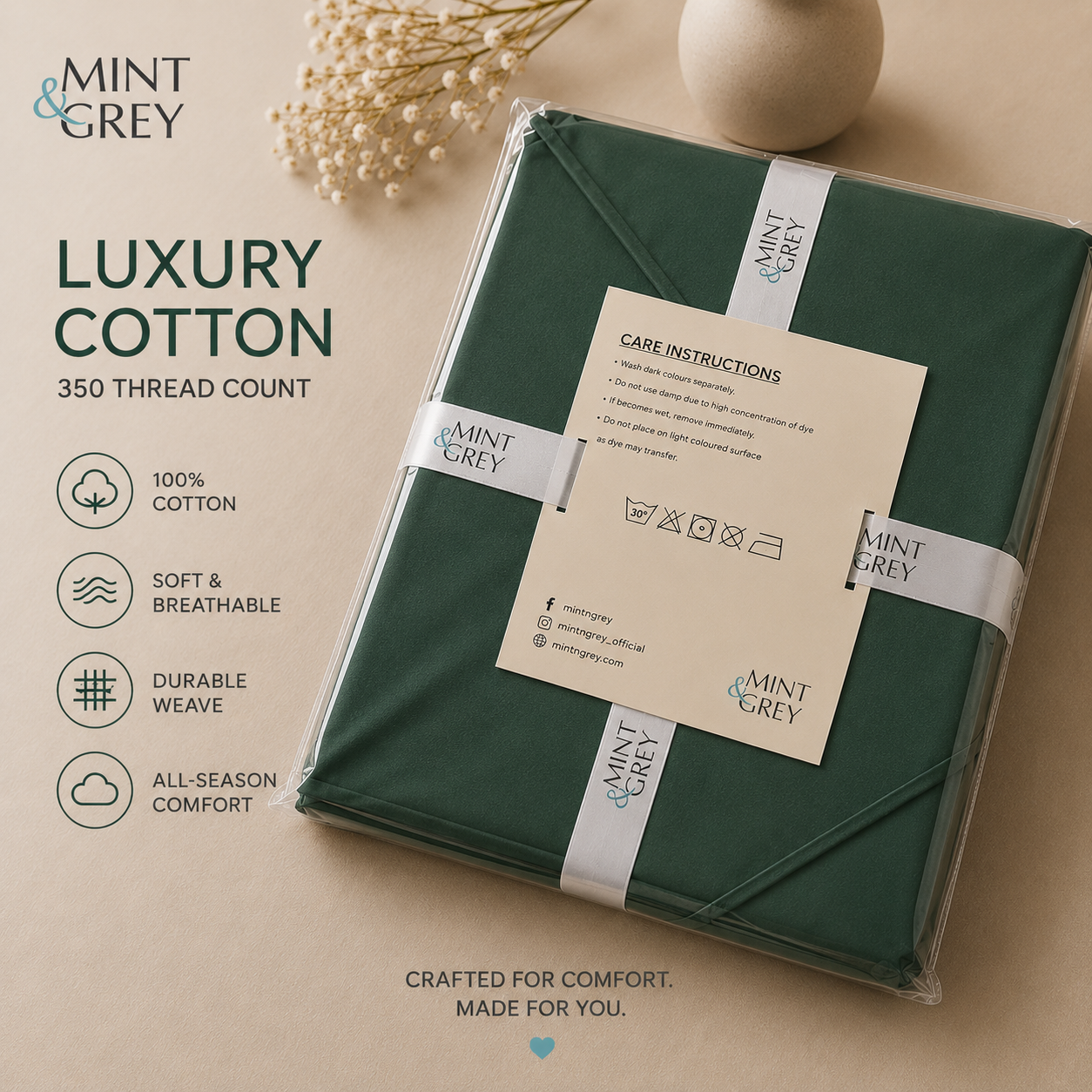 MintnGrey Luxury Cotton satin 350 Thread Count bed sheet set - Royal Green