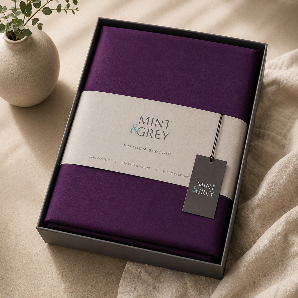 MintnGrey Luxury Cotton satin 150 Thread Count bed sheet Single - Purple