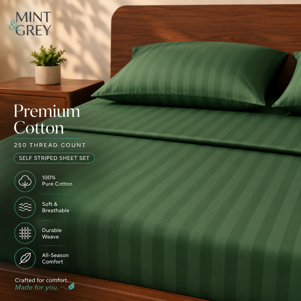 MintnGrey Luxury Self Striped Cotton 250 thread count | Royal Green