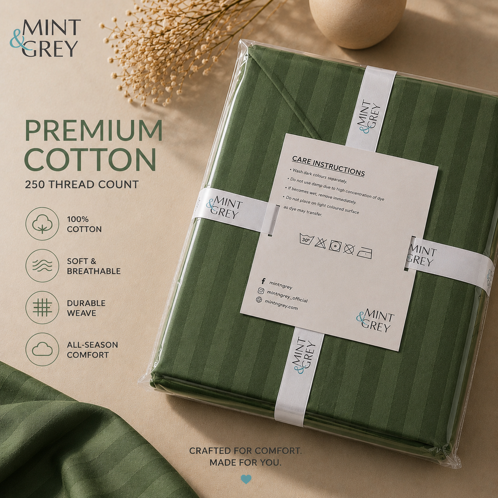 MintnGrey Luxury Self Striped Cotton 250 thread count | Royal Green