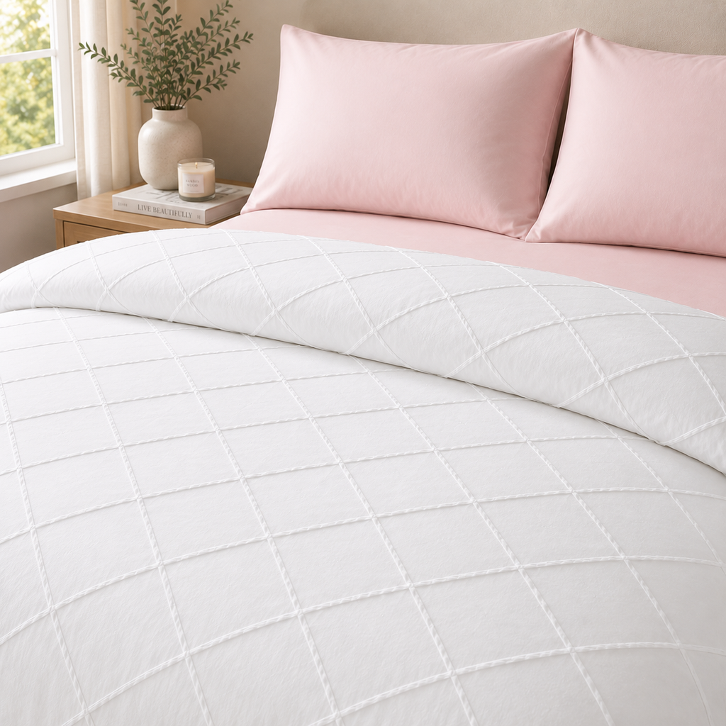 MintnGrey Luxury Cross Design Duvet Cover - White
