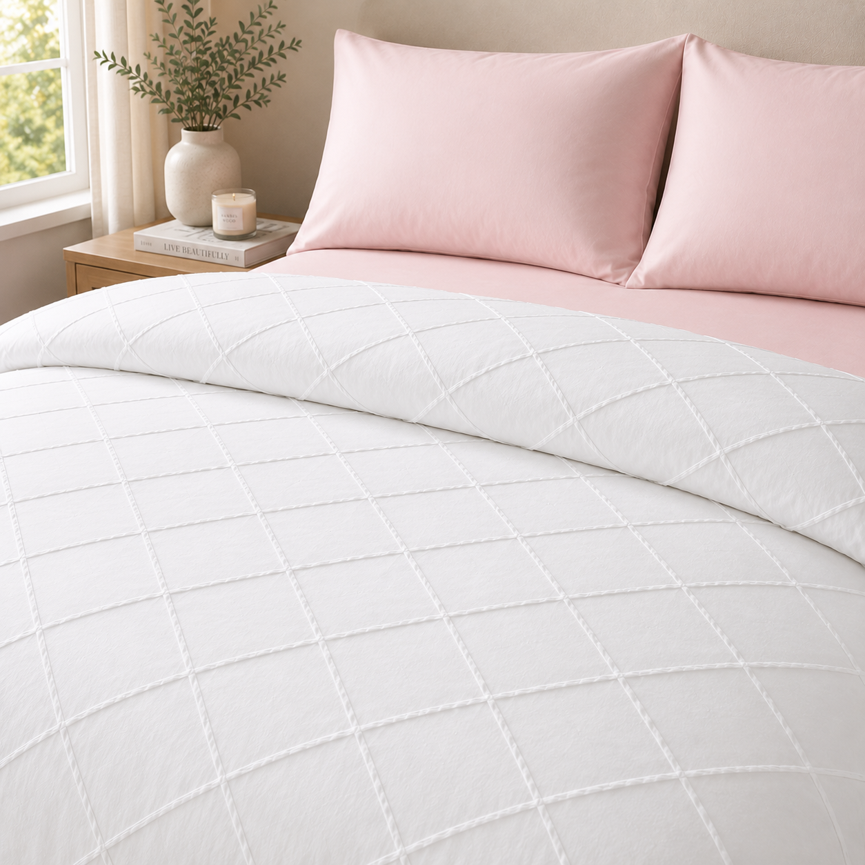 MintnGrey Luxury Cross Design Duvet Cover - White