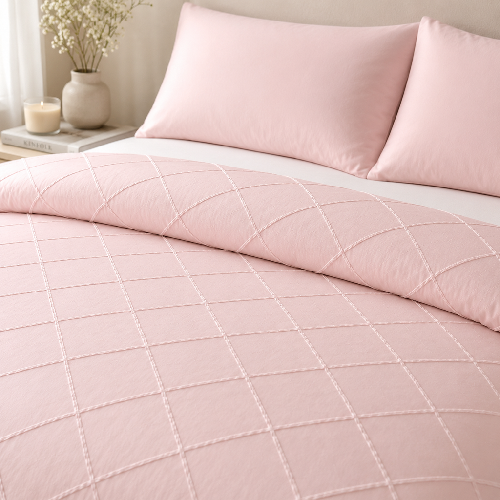 MintnGrey Luxury Cross Design Duvet Cover - Light Pink
