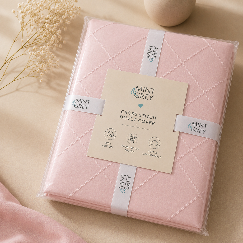 MintnGrey Luxury Cross Design Duvet Cover - Light Pink