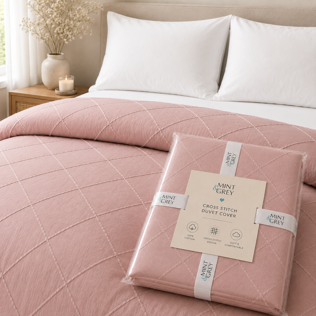 MintnGrey Luxury Cross Design Duvet Cover - Dusty Pink