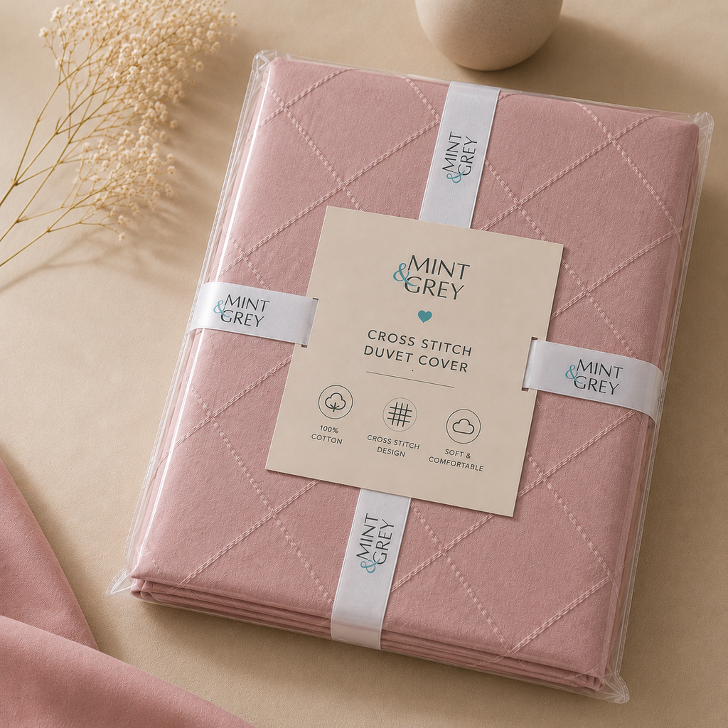 MintnGrey Luxury Cross Design Duvet Cover - Dusty Pink