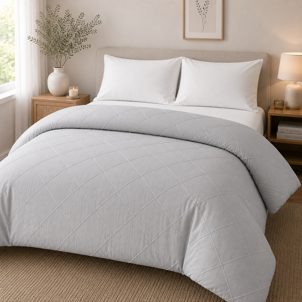 MintnGrey Luxury Cross Design Duvet Cover - Light Grey