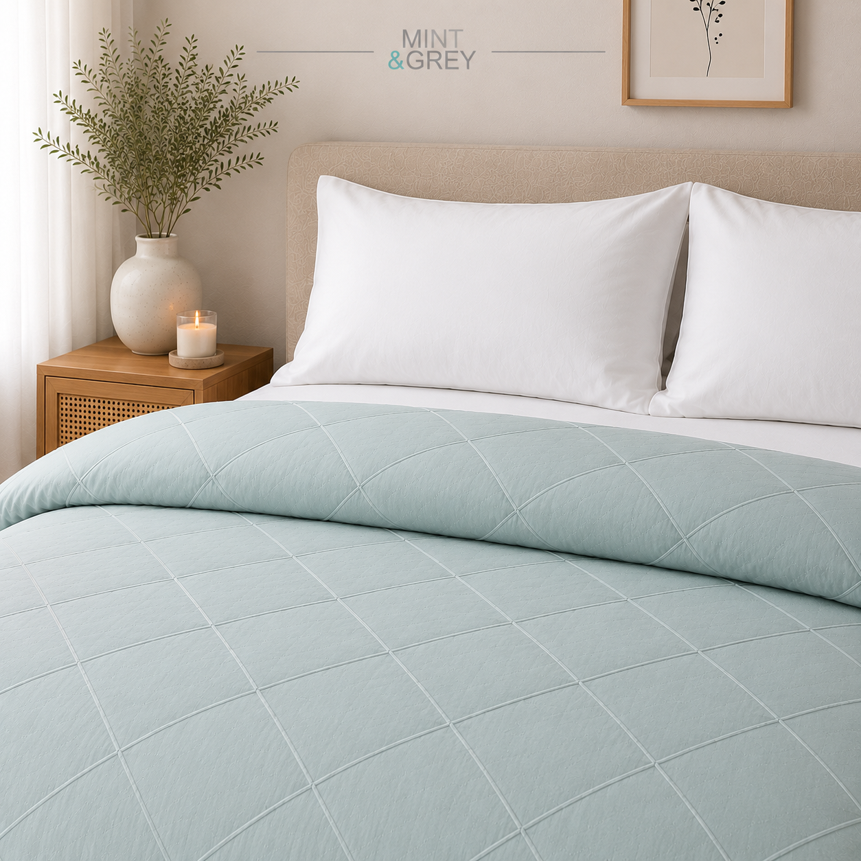 MintnGrey Luxury Cross Design Duvet Cover - Duck Egg