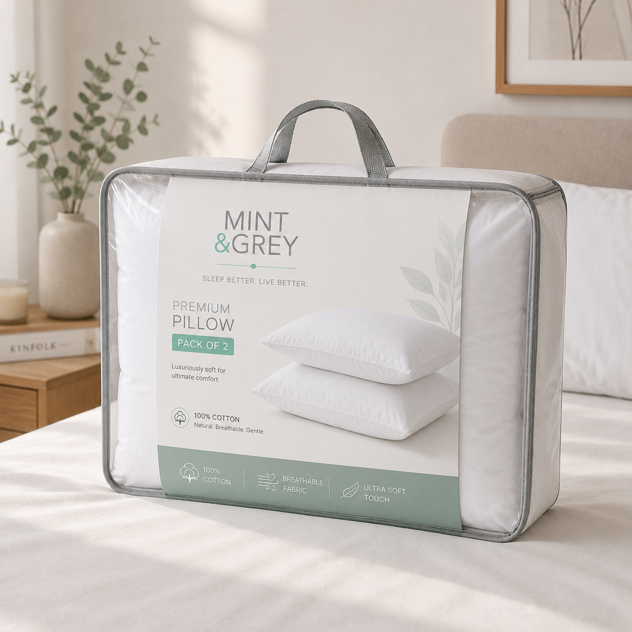 MintnGrey Assorted Pillow Cases Cotton - White