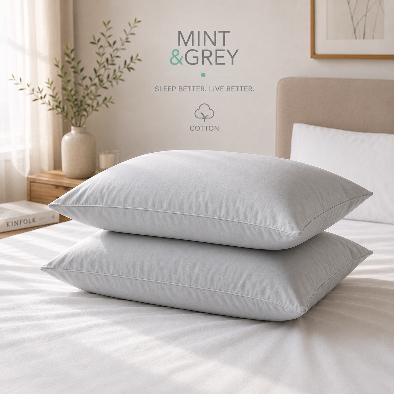 MintnGrey Assorted Pillow Cases Cotton - Light grey