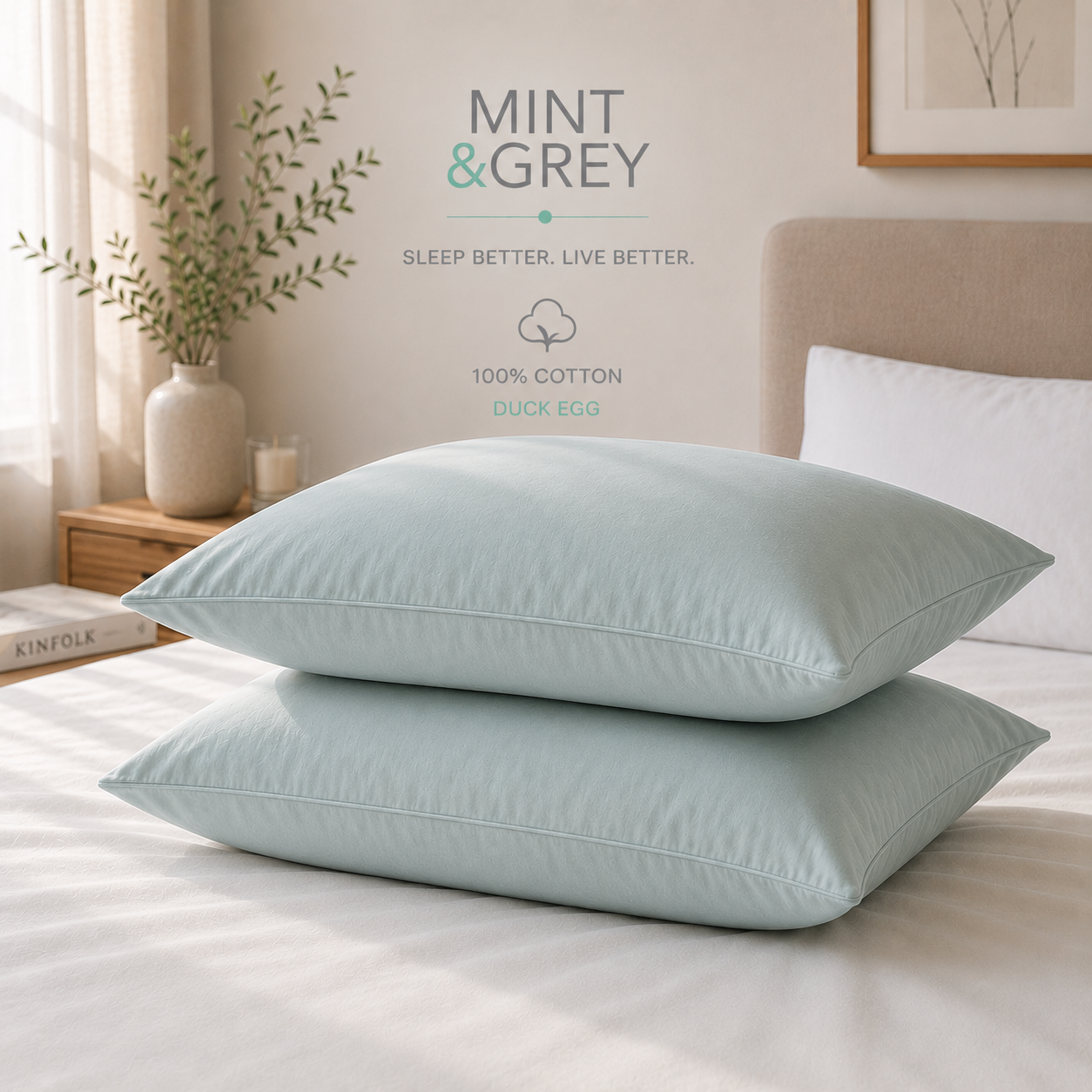 MintnGrey Assorted Pillow Cases Cotton - Duck Egg