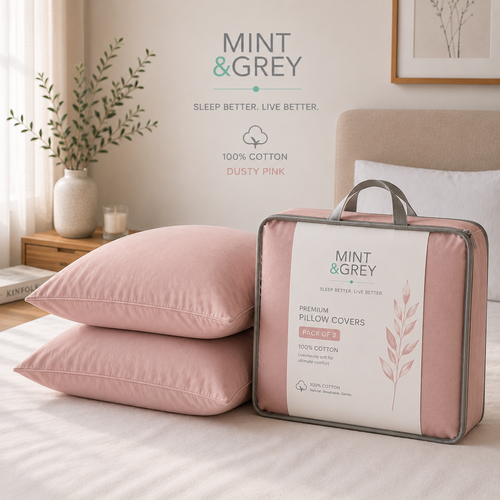 MintnGrey Assorted Pillow Cases Cotton - Dusty Pink