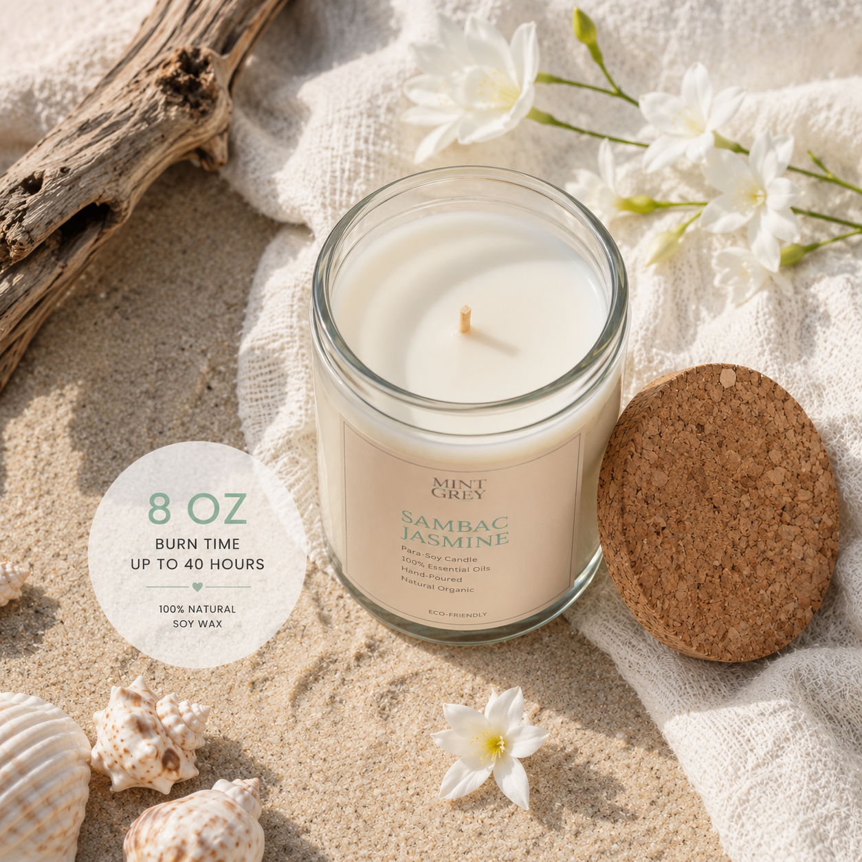 Mintngrey Scented Candle 8 oz | Sambac Jasmine