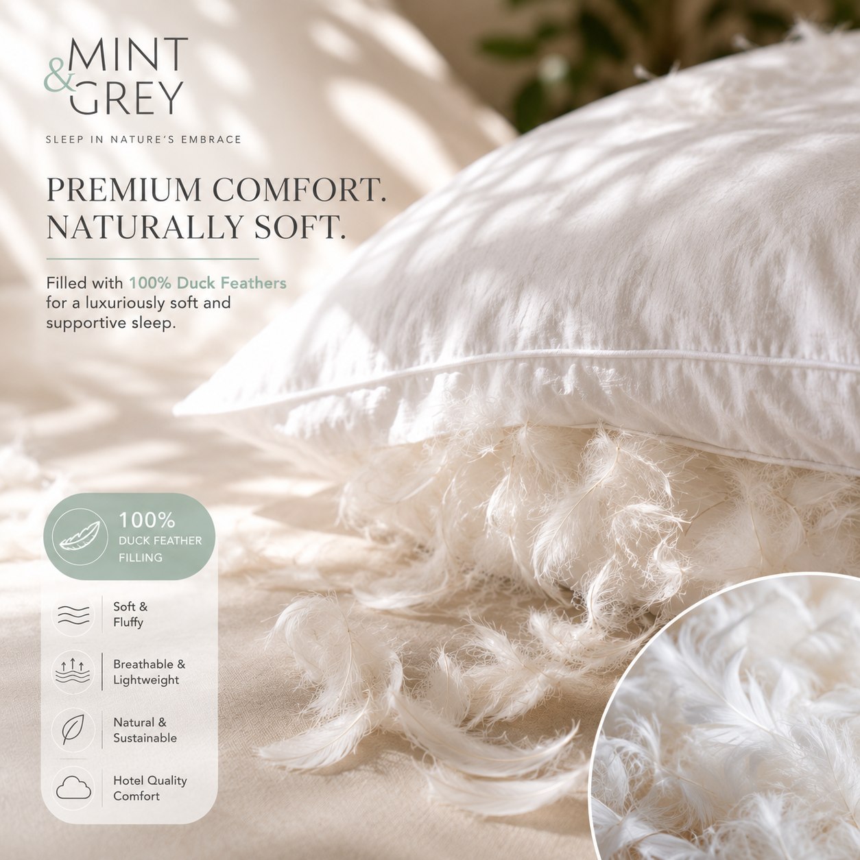 Mintngrey Duck Feather Pillow 2000g