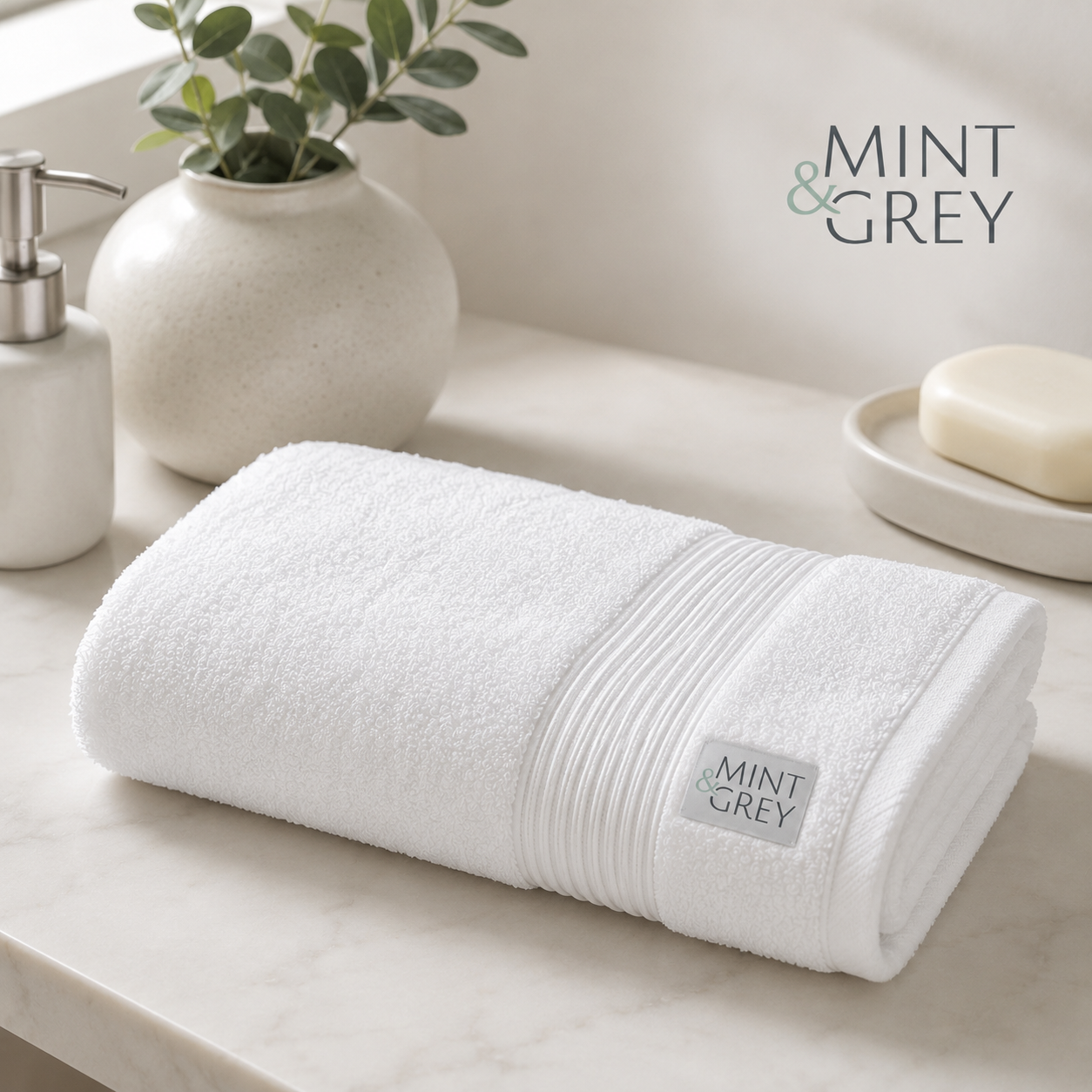 MintnGrey Luxury Cotton Hand Towel 550 GSM | White