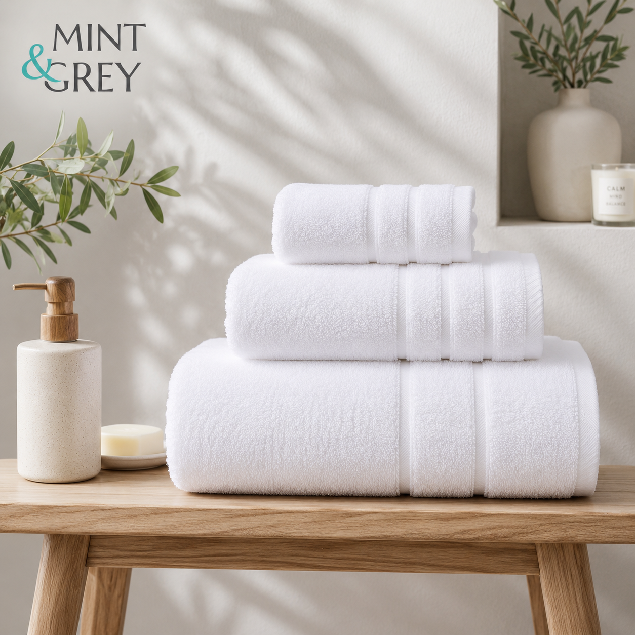 MintnGrey Luxury Cotton Towel Set - White