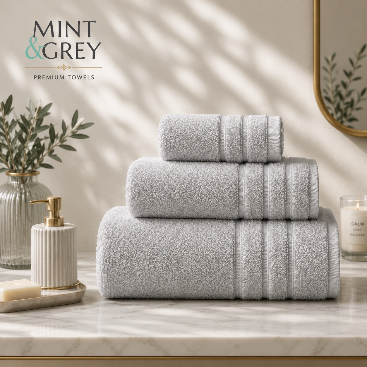 MintnGrey Luxury Cotton Towel Set - Light Grey