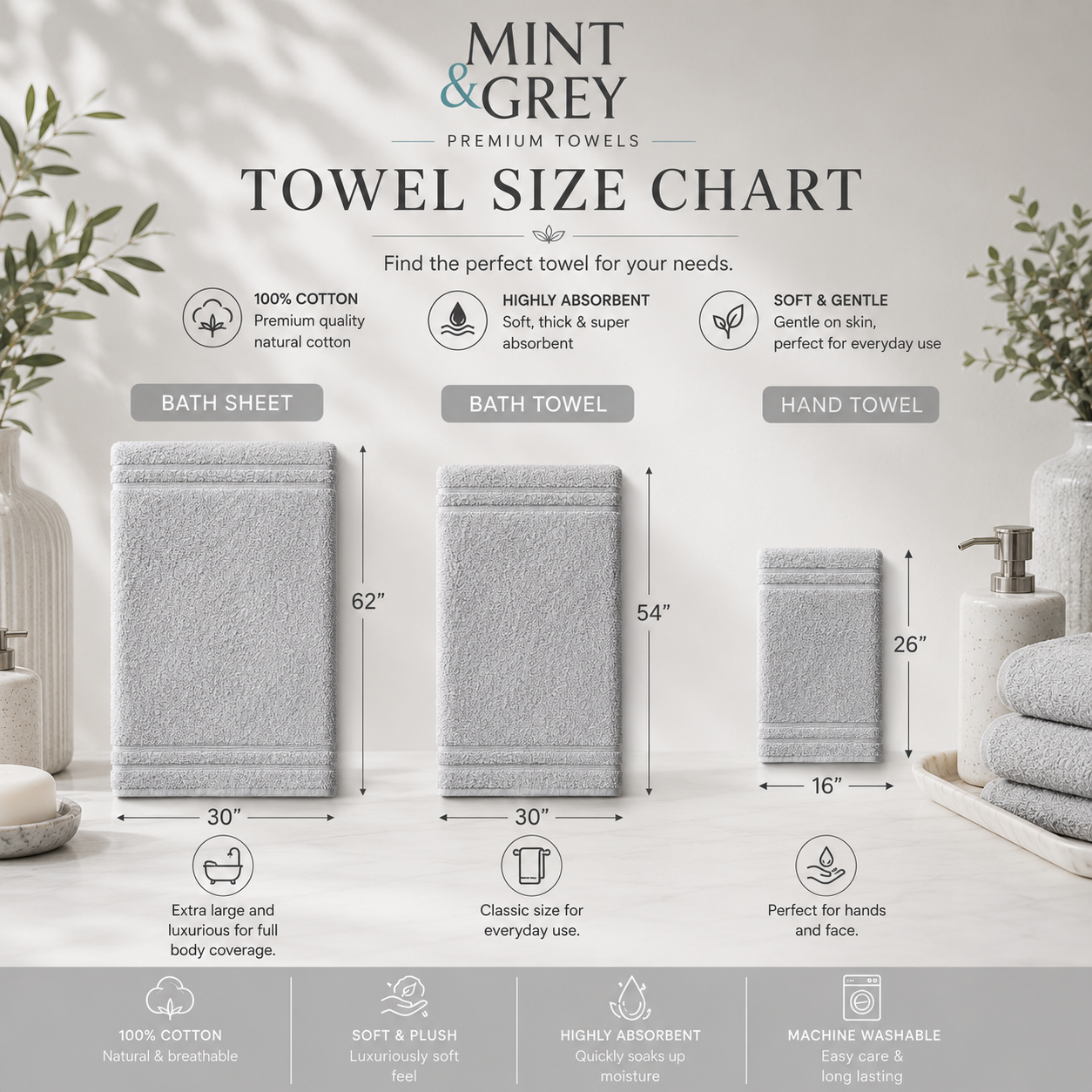 MintnGrey Luxury Cotton Towel Set - Light Grey
