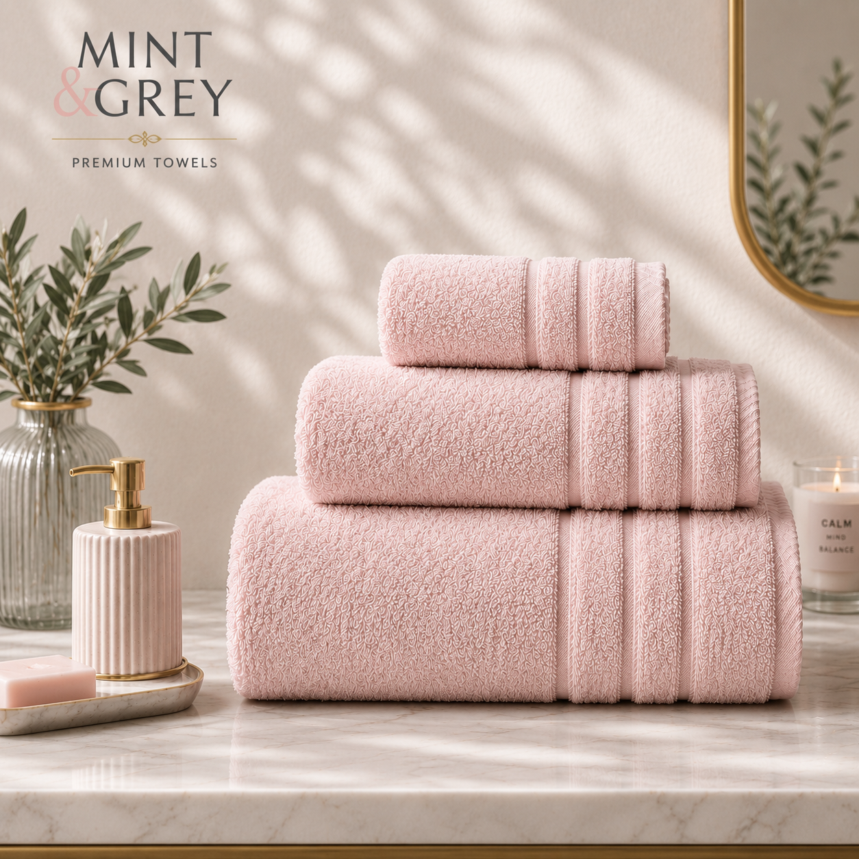 MintnGrey Luxury Cotton Towel Set - Light pink