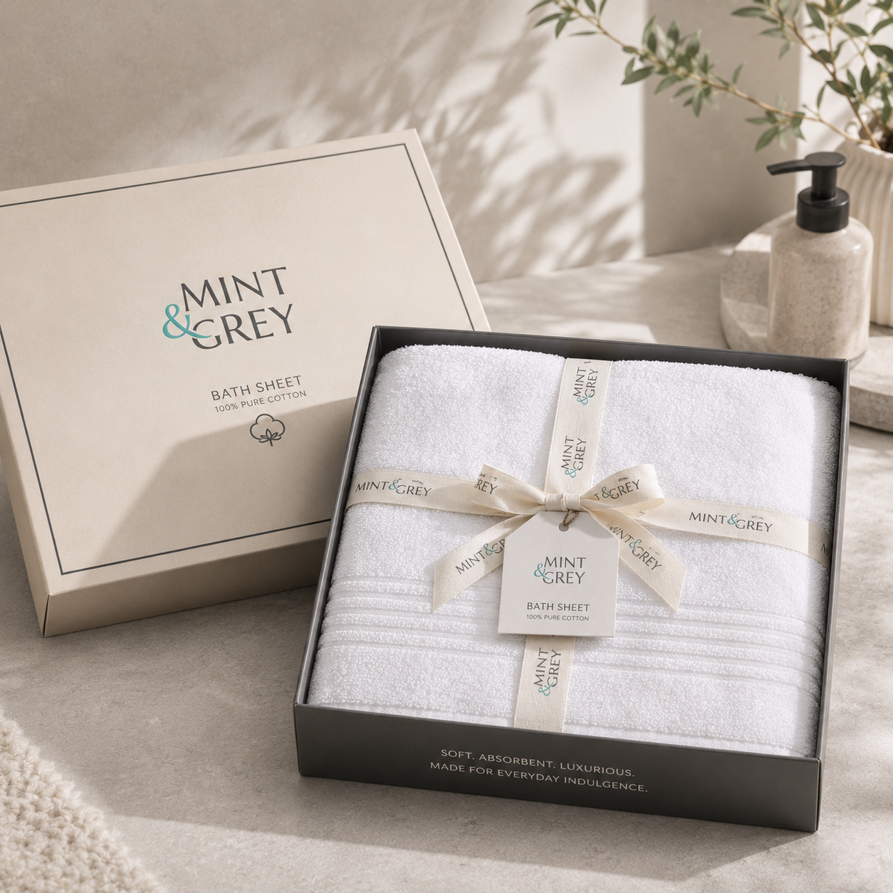 MintnGrey Luxury Cotton Bath Sheet 550 GSM | White