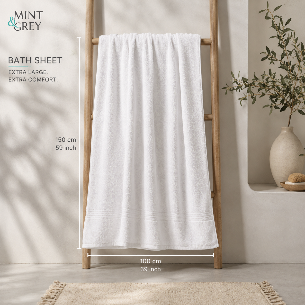 MintnGrey Luxury Cotton Bath Sheet 550 GSM | White