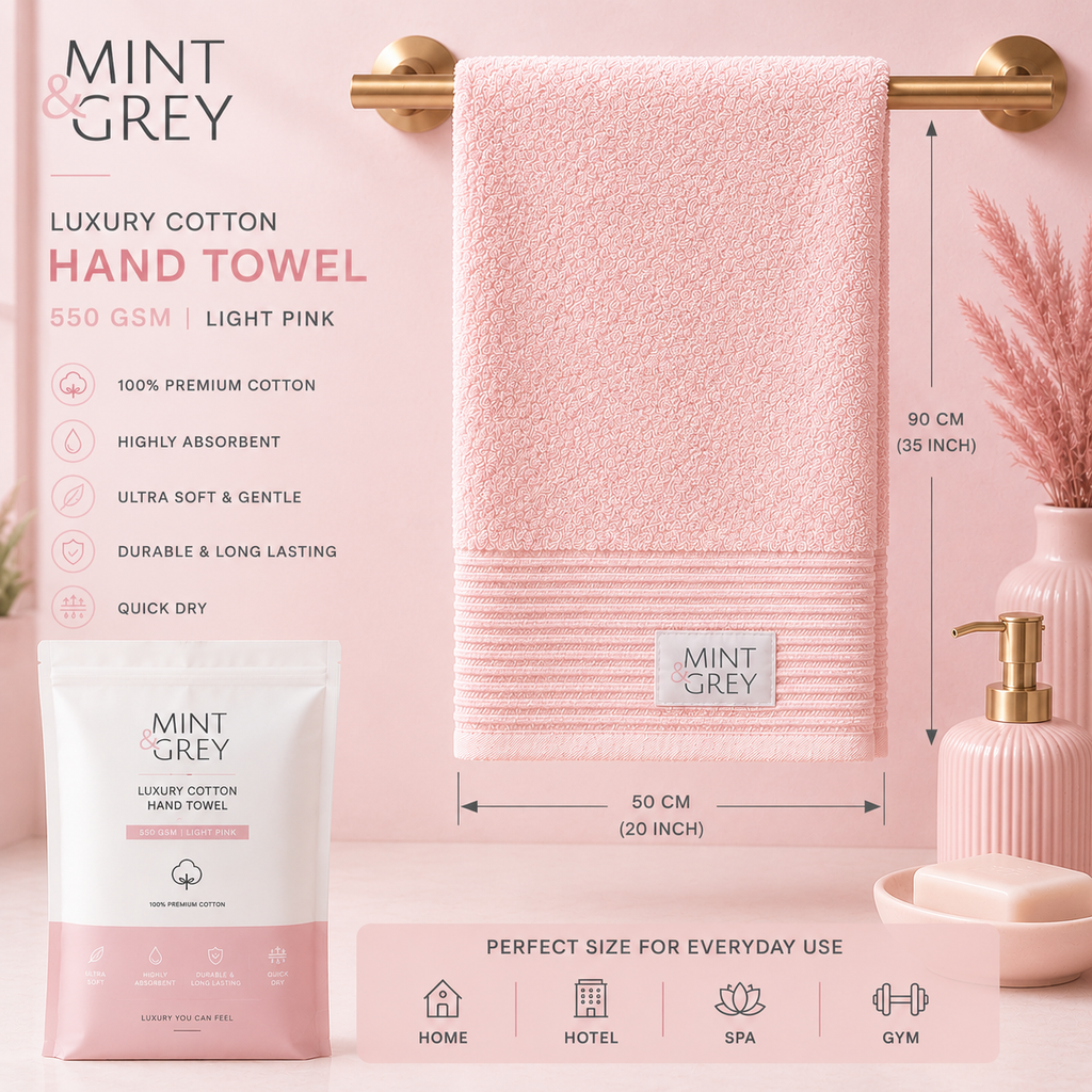 MintnGrey Luxury Cotton Hand Towel 550 GSM | Pink