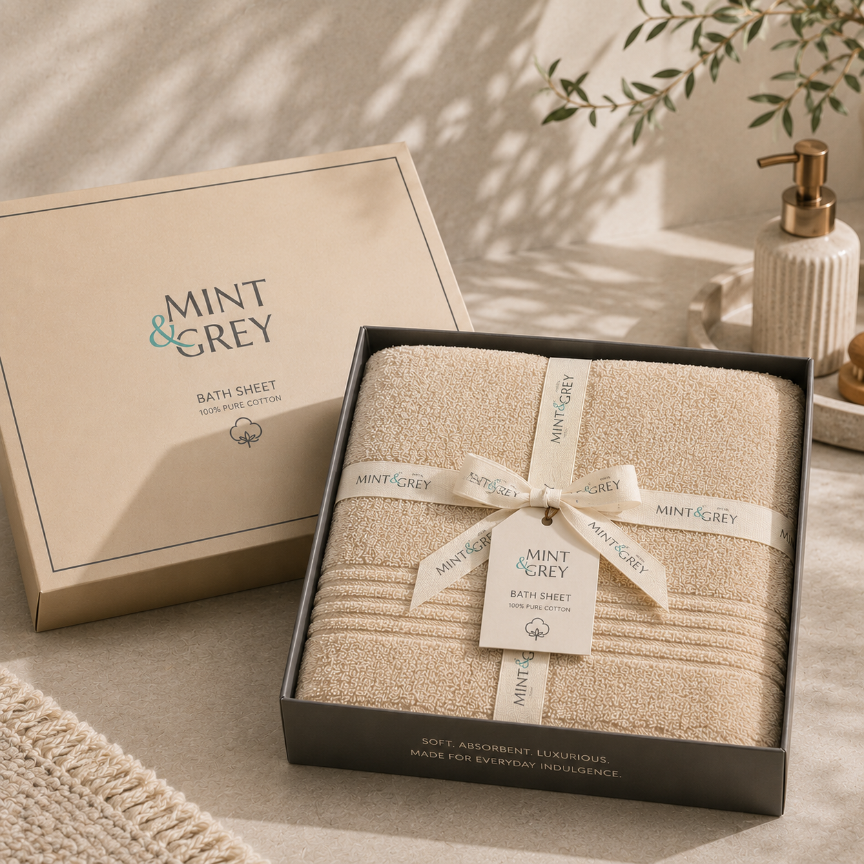 MintnGrey Luxury Cotton Bath Sheet 550 GSM | Beige