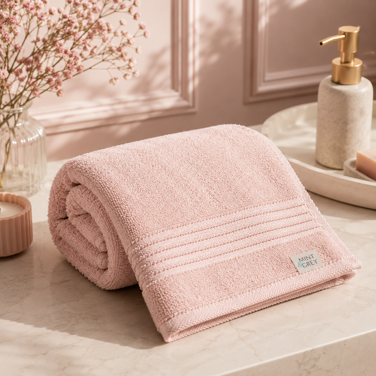MintnGrey Luxury Cotton Bath Sheet 550 GSM | Light Pink