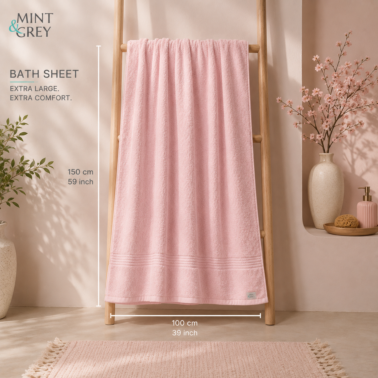 MintnGrey Luxury Cotton Bath Sheet 550 GSM | Light Pink