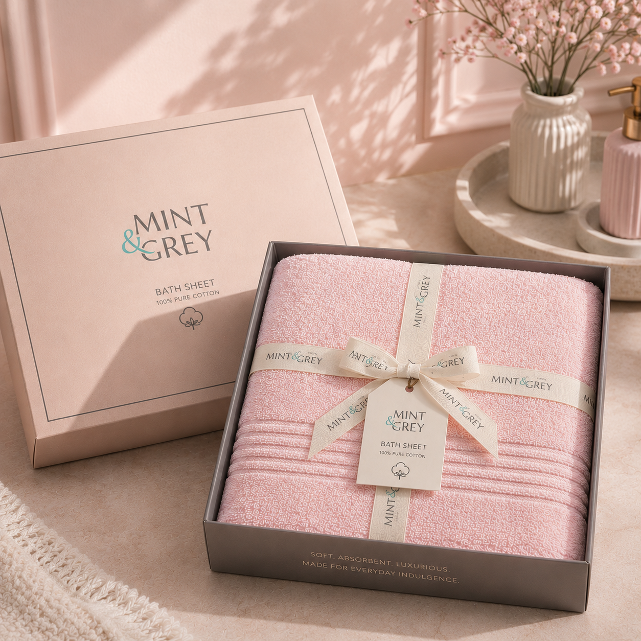 MintnGrey Luxury Cotton Bath Sheet 550 GSM | Light Pink