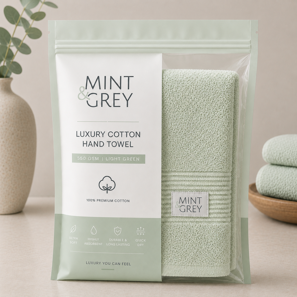 MintnGrey Luxury Cotton Hand Towel 550 GSM | Light Green