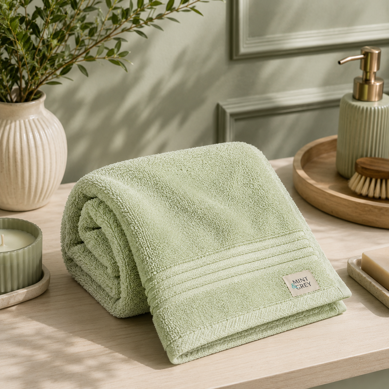 MintnGrey Luxury Cotton Bath Sheet 550 GSM | Light Green