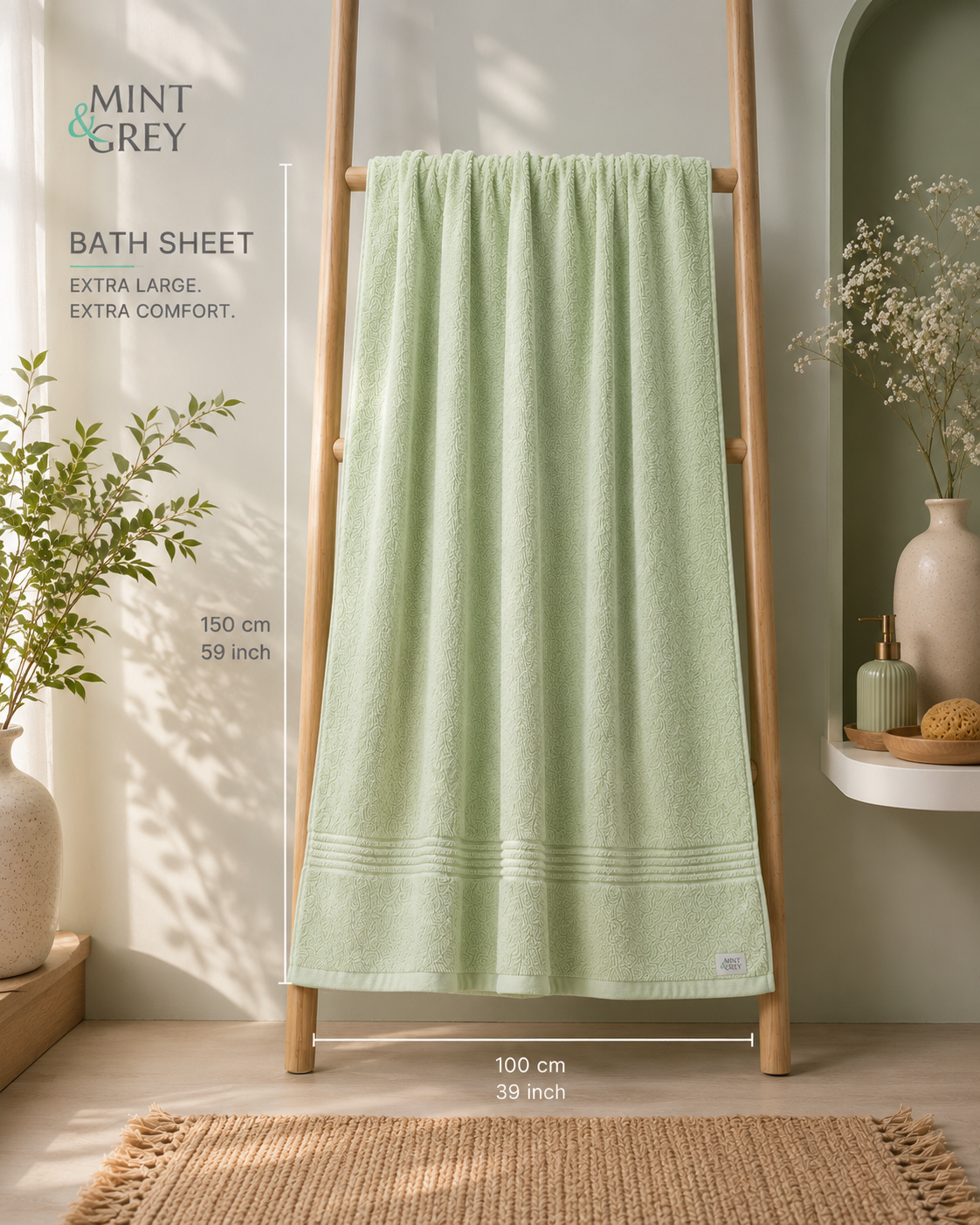MintnGrey Luxury Cotton Bath Sheet 550 GSM | Light Green