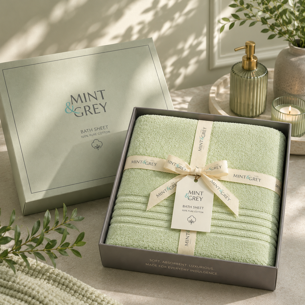 MintnGrey Luxury Cotton Bath Sheet 550 GSM | Light Green