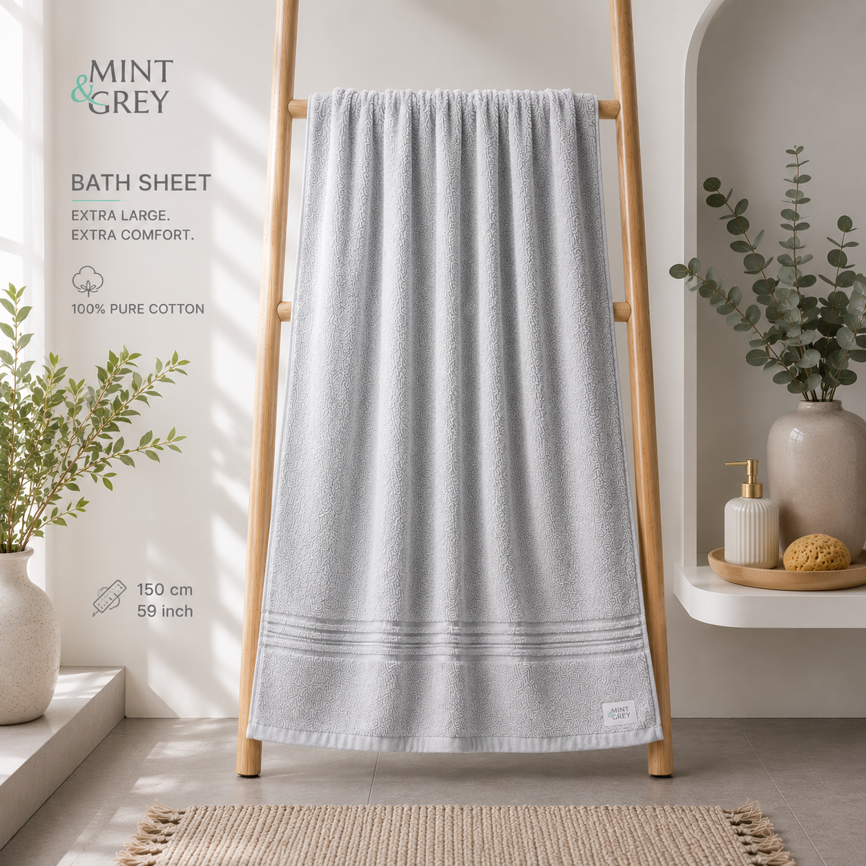 MintnGrey Luxury Cotton Bath Sheet 550 GSM | Light Grey