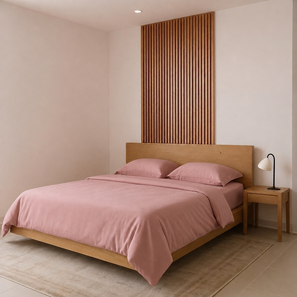 MintnGrey Luxury Dusty Pink Microfibre Double Bed Sheet Set