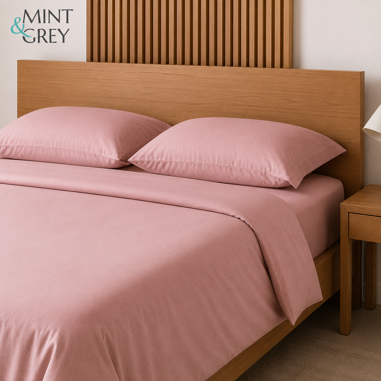 MintnGrey Luxury Dusty Pink Microfibre Double Bed Sheet Set