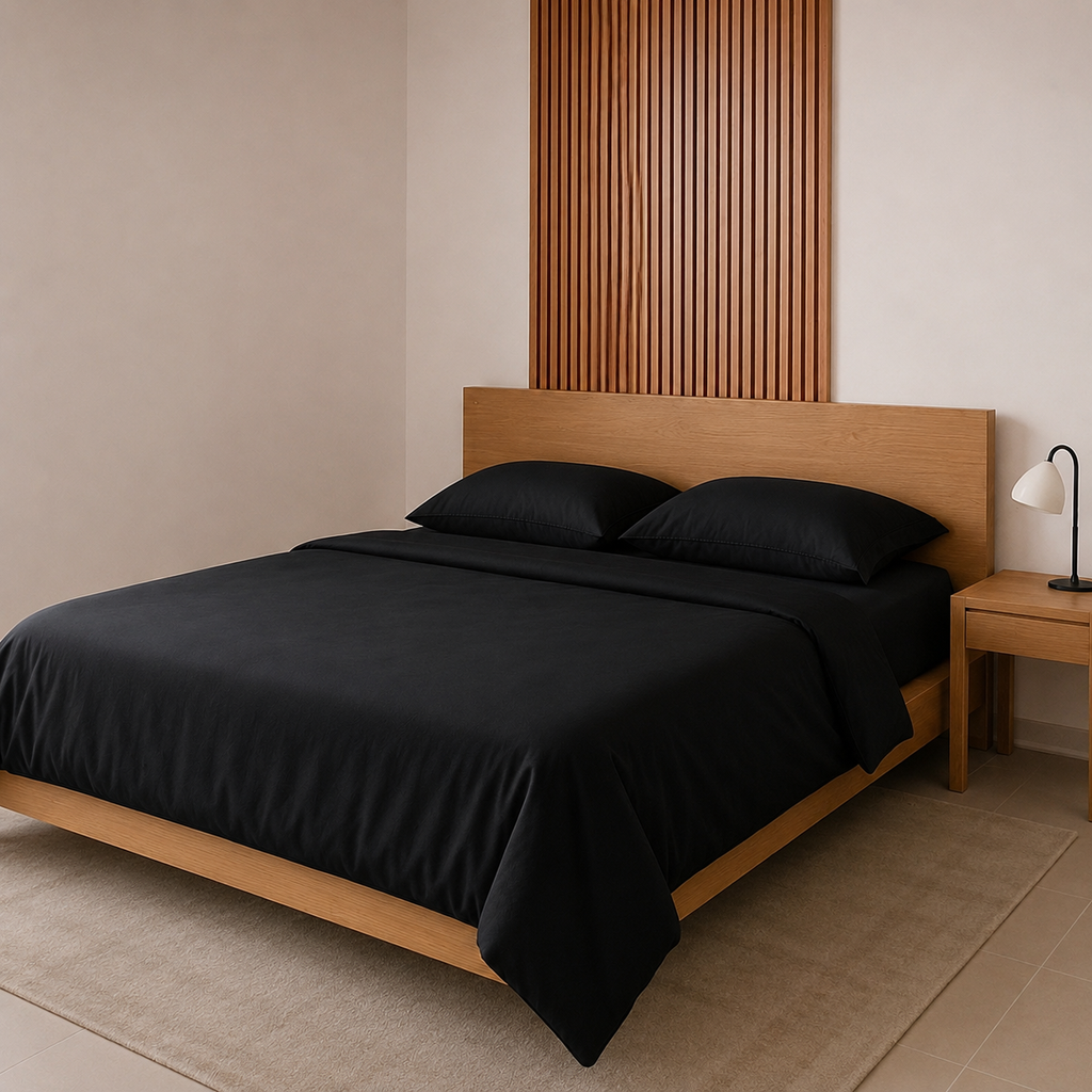 MintnGrey Luxury Cotton satin 350 Thread Count bed sheet set - Black