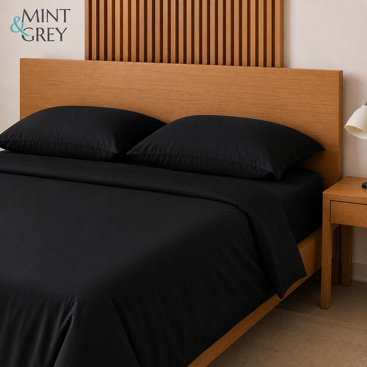 MintnGrey Luxury Cotton satin 350 Thread Count bed sheet set - Black