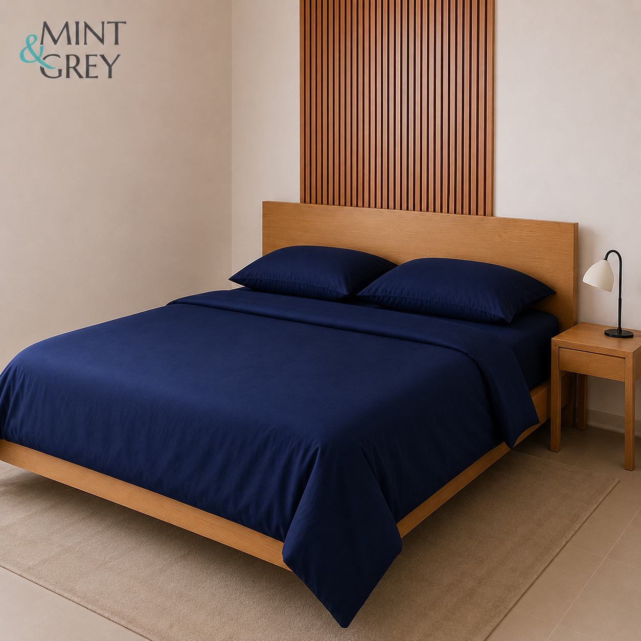 MintnGrey Luxury Cotton satin 350 Thread Count bed sheet set - Navy Blue