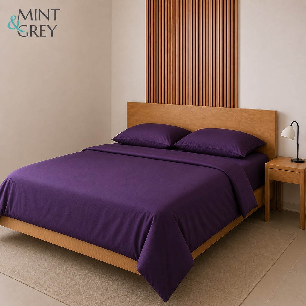 MintnGrey Luxury Cotton satin 350 Thread Count bed sheet set - Dark purle