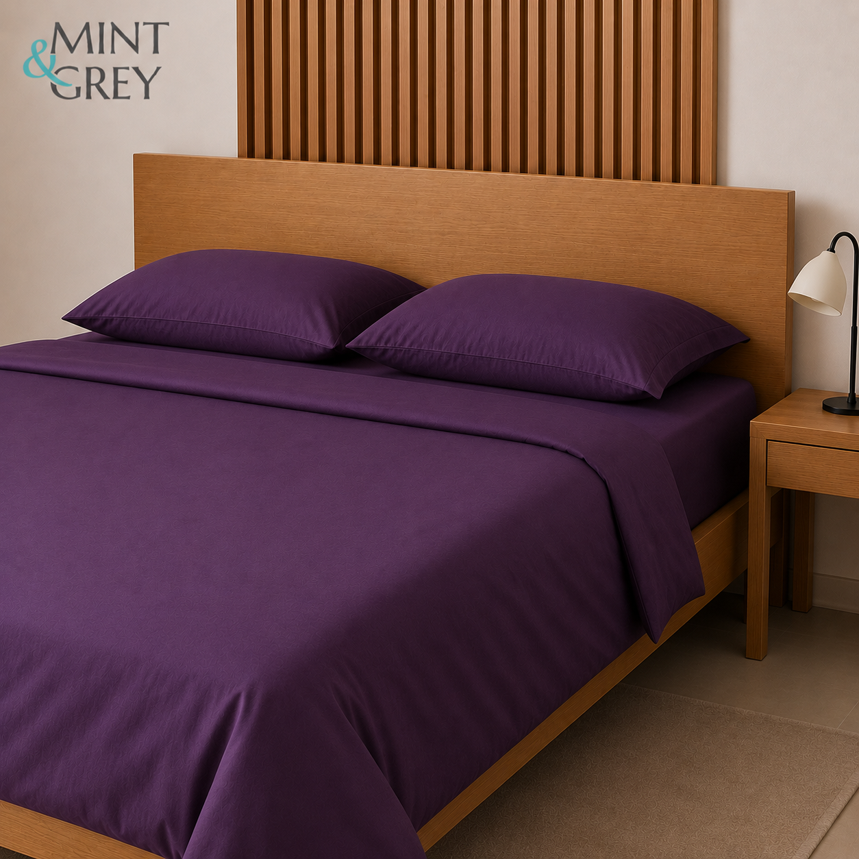 MintnGrey Luxury Cotton satin 350 Thread Count bed sheet set - Dark purle