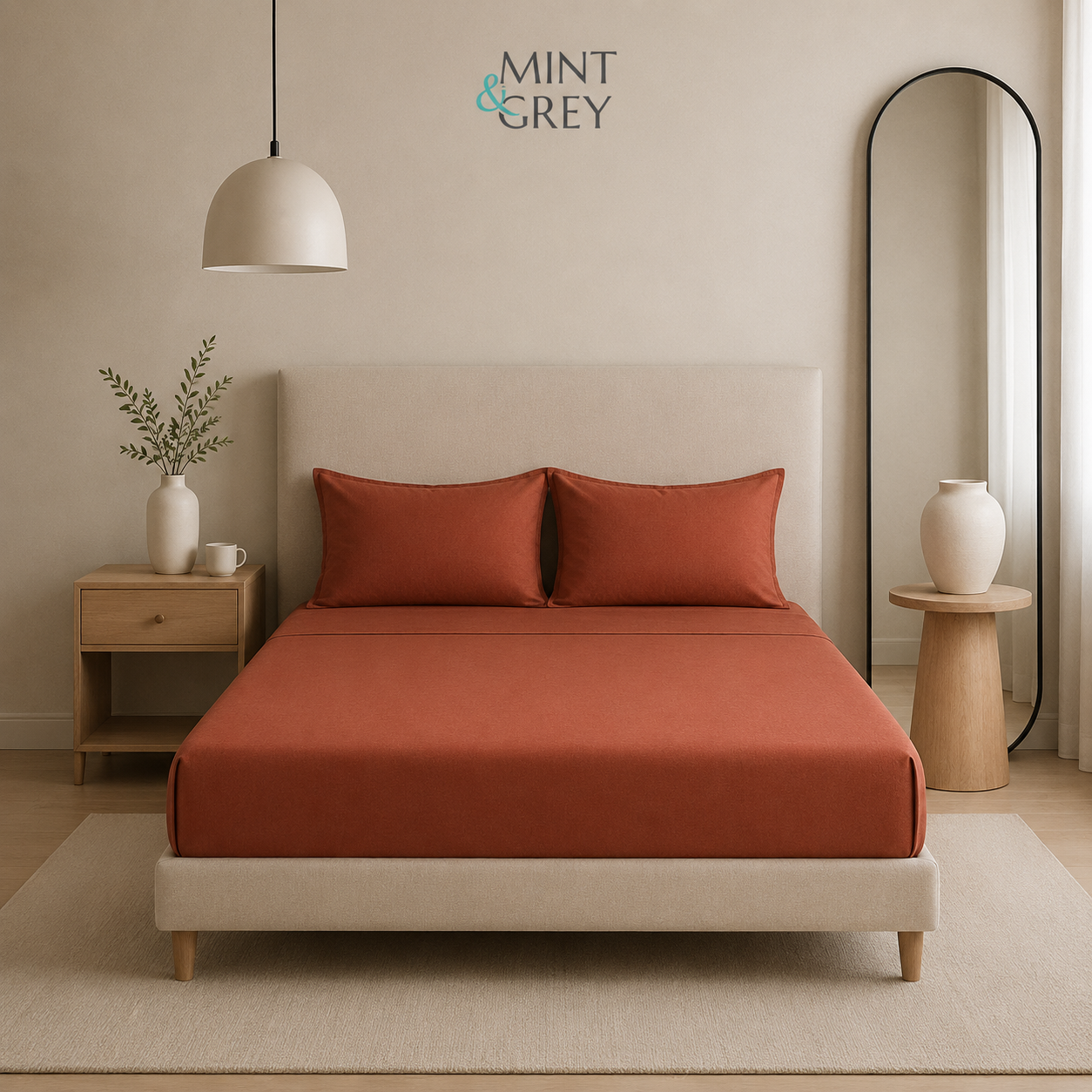 MintnGrey Luxury Cotton satin 350 Thread Count bed sheet set - Rust