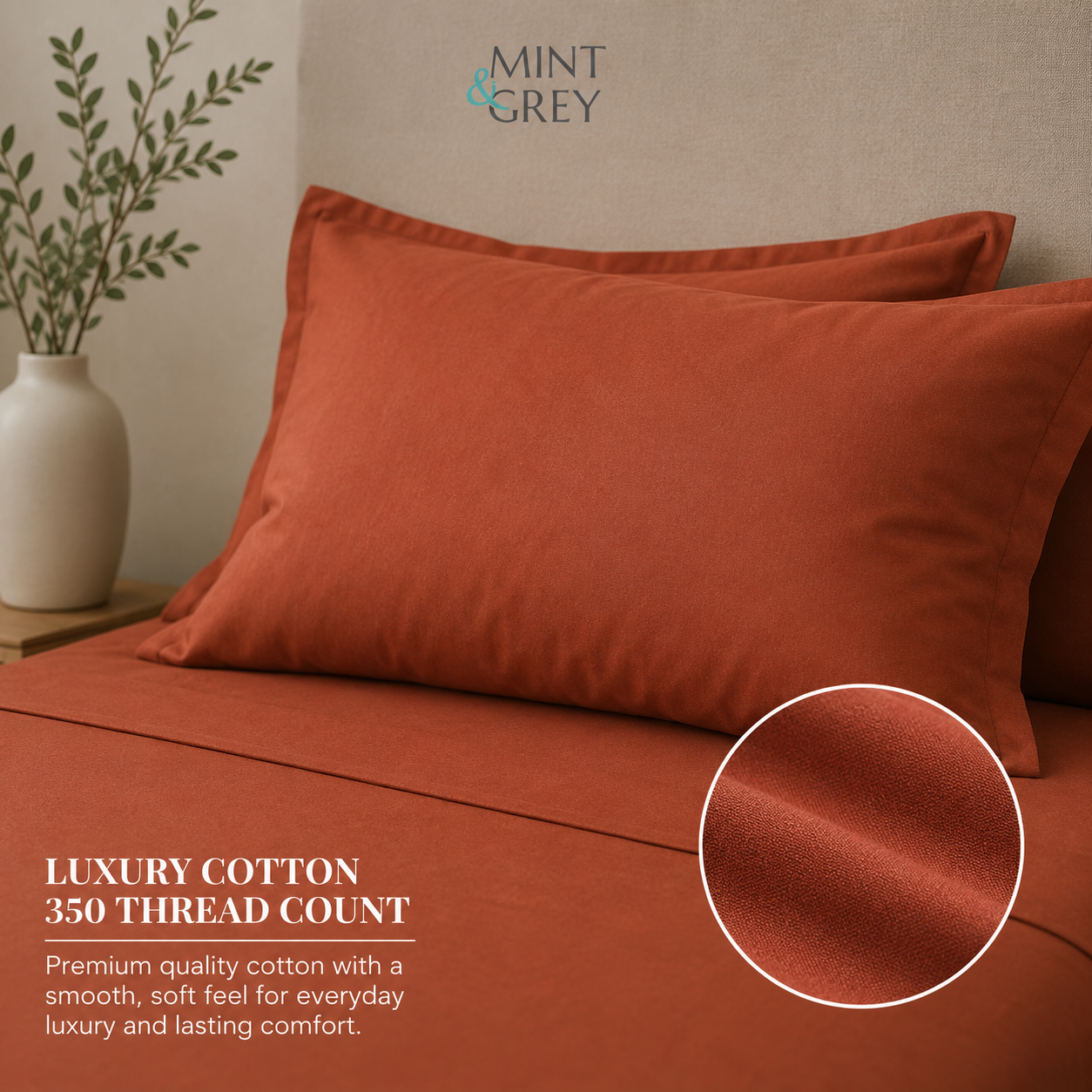 MintnGrey Luxury Cotton satin 350 Thread Count bed sheet set - Rust