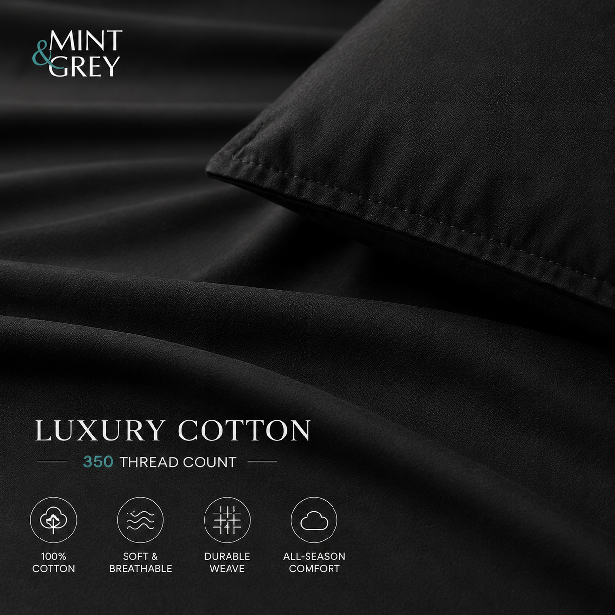 MintnGrey Luxury Cotton satin 150 Thread Count bed sheet Single - Navy Blue