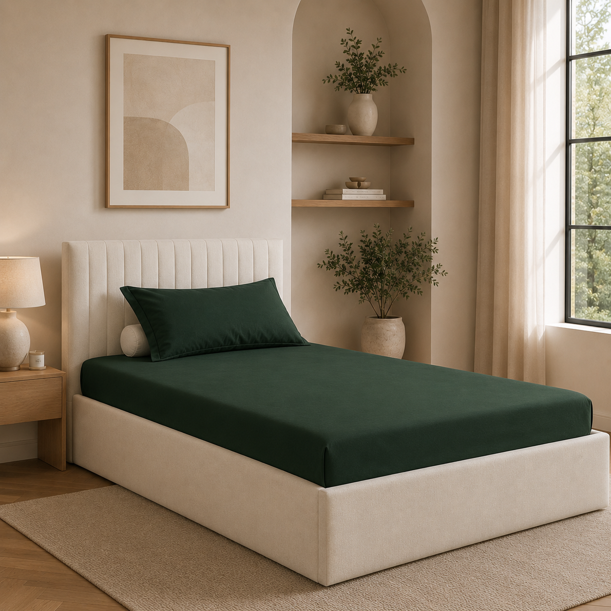 MintnGrey Luxury Cotton satin 150 Thread Count bed sheet Single - Royal Green