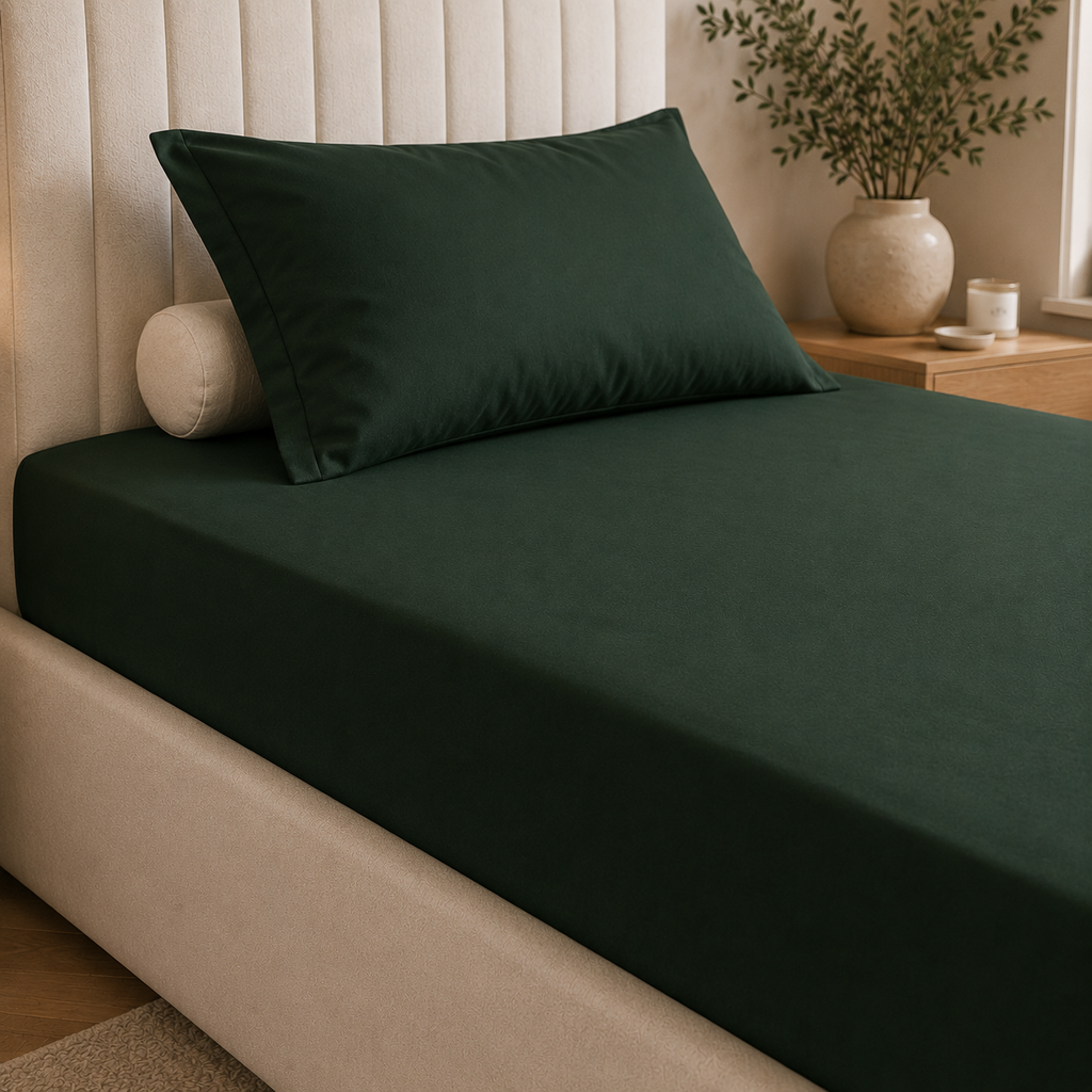 MintnGrey Luxury Cotton satin 150 Thread Count bed sheet Single - Royal Green